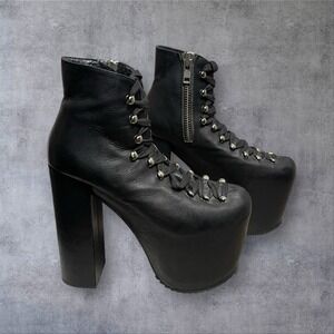 UNIF Hellbound Black Leather Platform Boots Womens 6 Grunge Punk Witchy Gothic